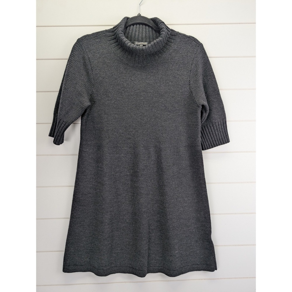 Eileen Fisher Merino Wool Sweater Dress Medium Gray Knit Timeless Capsule Preppy